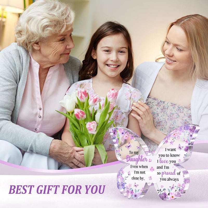 Glydein Valentines Day Gift for Daughter from Mom Dad, Unique Purple Butterfly Acrylic Plaque Desk Decor, Christmas Birthday Gifts for Daughter Adult Graduation, 5 x 3.8 x 0.5 inches - Image 2